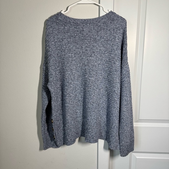 Joie Heathered Blue Ribbed Knit Sweater Size XL Winter Fall Buttons Crew Neck - Picture 6 of 9